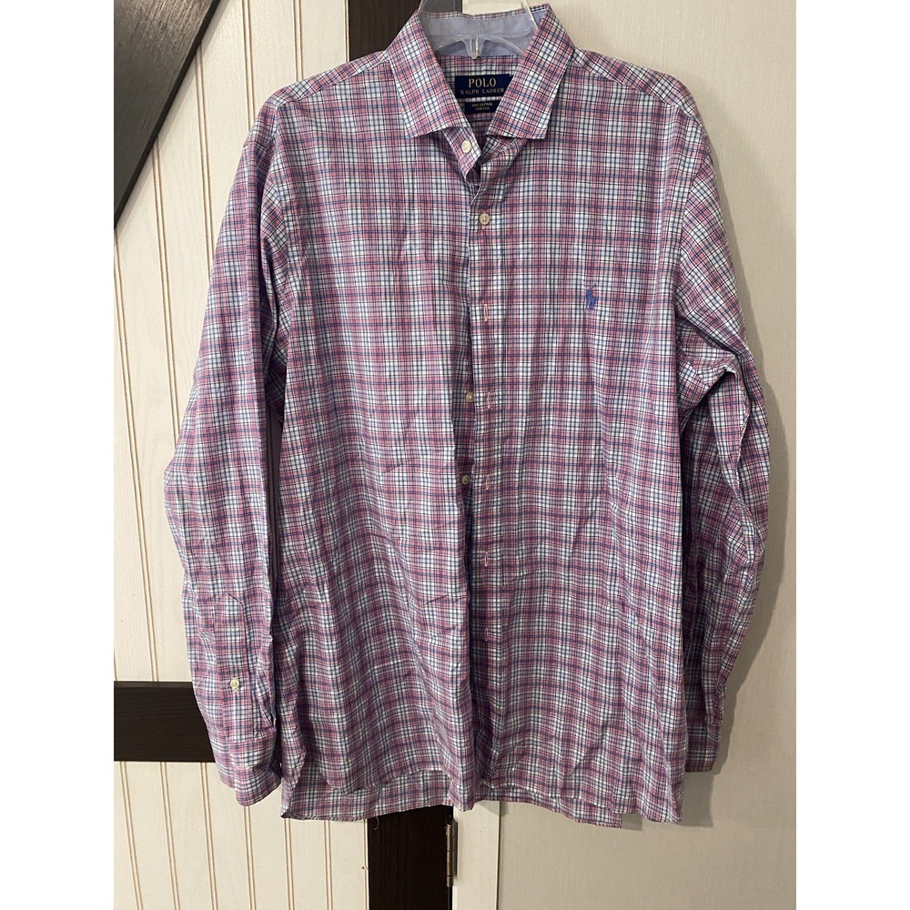 Polo Ralph Lauren Blue Pink Check Long Sleeve Button Down Shirt Mens Size Large